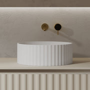 Flora 380mm Fluted Solid Surface Stone Round Above Counter Basin - Acqua Bathrooms