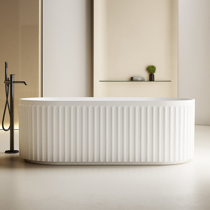 Kelsa Fluted 1700mm Matte White Designer Round Freestanding Bath - Acqua Bathrooms