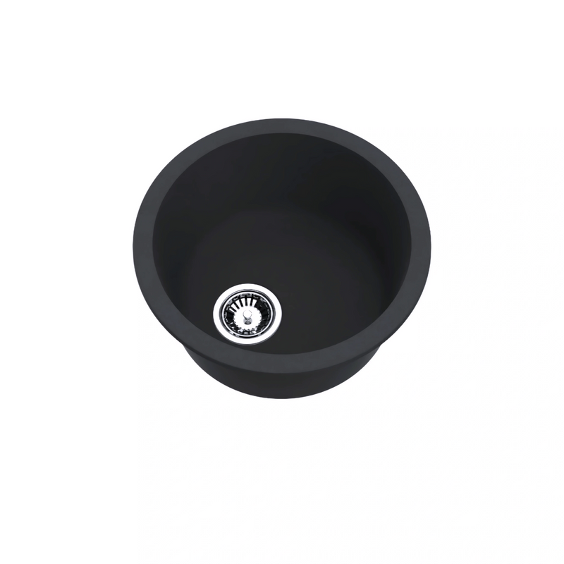 Avella 440mm Round Matte Black Granite Kitchen & Laundry Sink