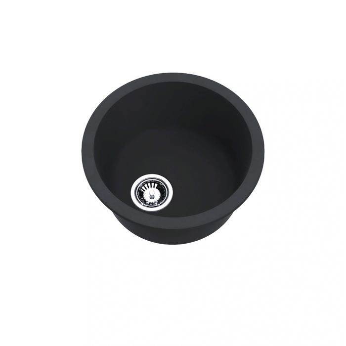 Avella 440mm Round Matte Black Granite Kitchen & Laundry Sink