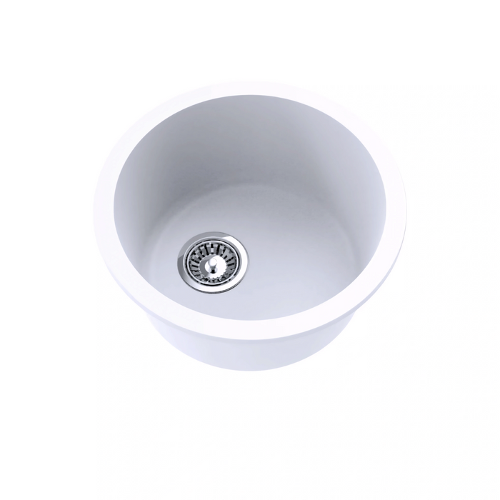 Avella 440mm Round Matte White Granite Kitchen & Laundry Sink