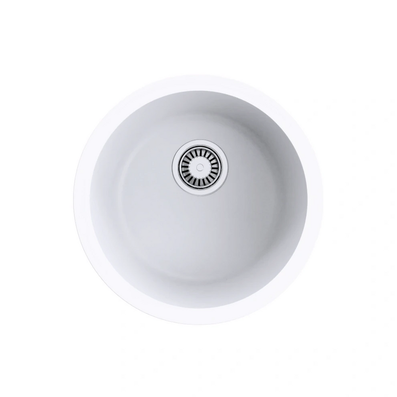 Avella 440mm Round Matte White Granite Kitchen & Laundry Sink