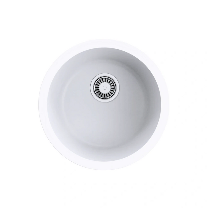Avella 440mm Round Matte White Granite Kitchen & Laundry Sink