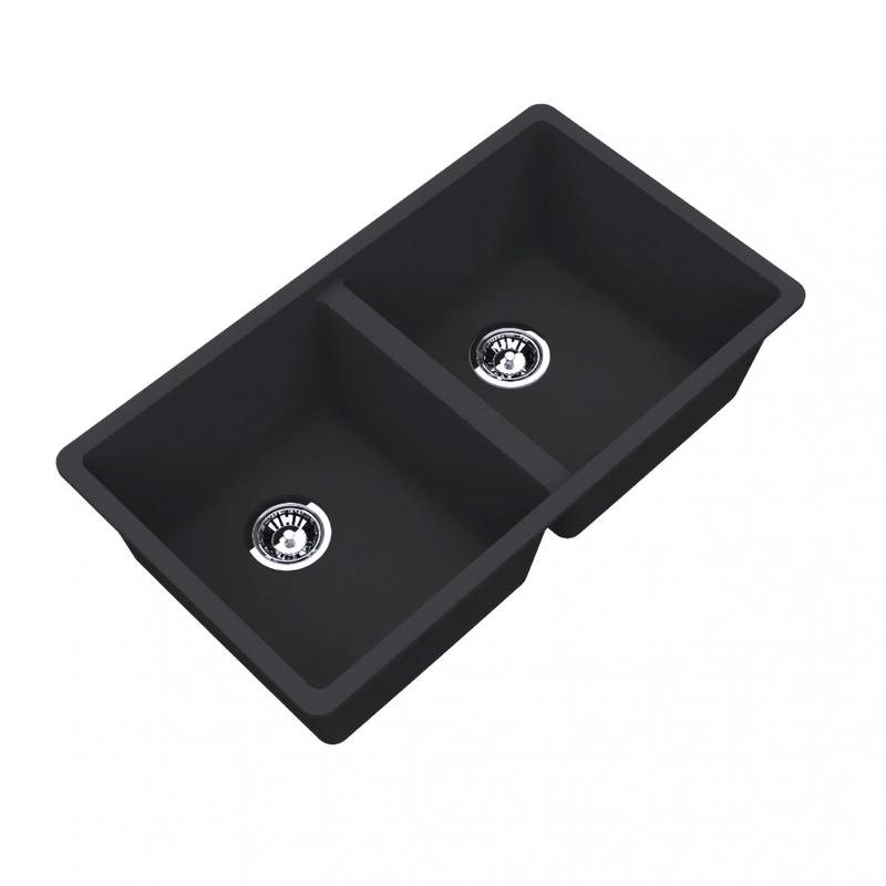 Avella 830mm Matte Black Double Bowl Granite Kitchen Sink