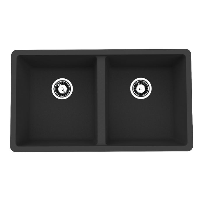 Avella 830mm Matte Black Double Bowl Granite Kitchen Sink