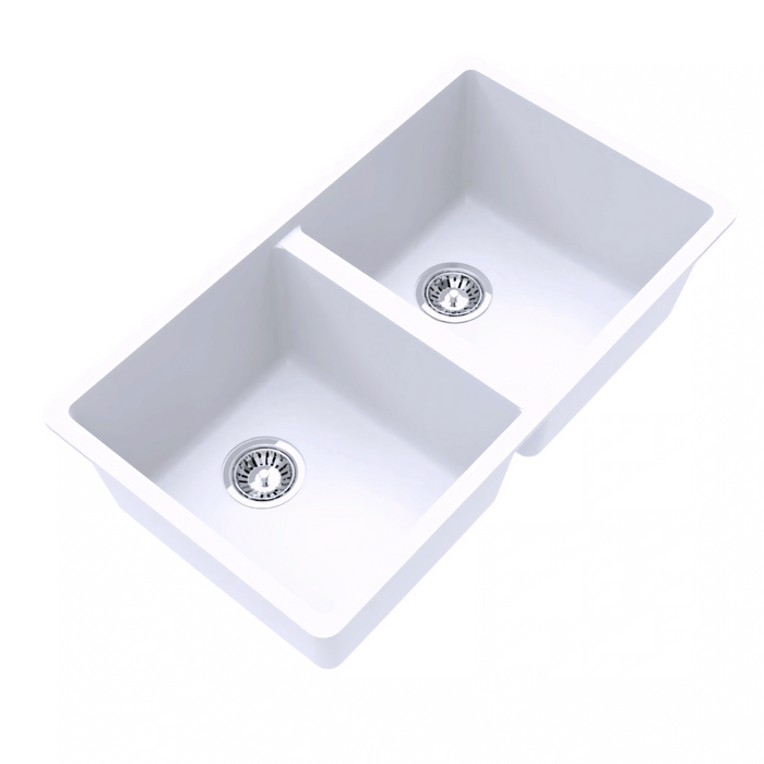 Avella 830mm Matte White Double Bowl Granite Kitchen Sink