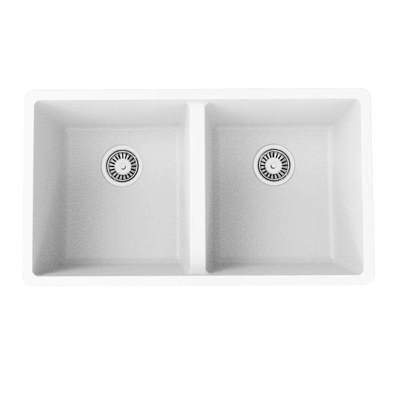 Avella 830mm Matte White Double Bowl Granite Kitchen Sink