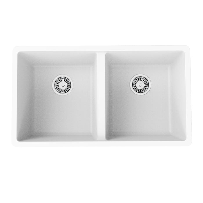 Avella 830mm Matte White Double Bowl Granite Kitchen Sink