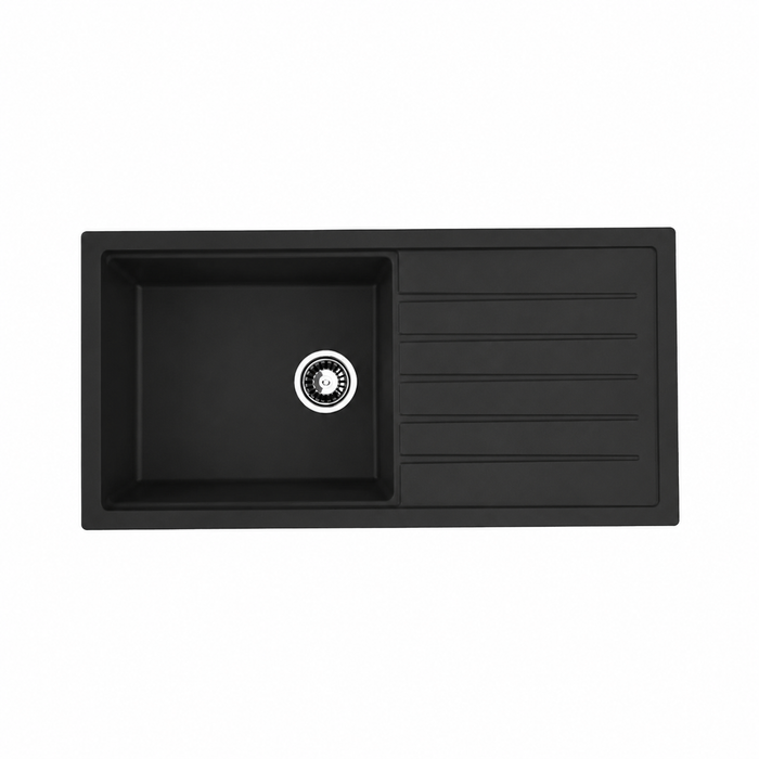 Avella 1000mm Matte Black Single Bowl Granite Kitchen Sink With Drainer