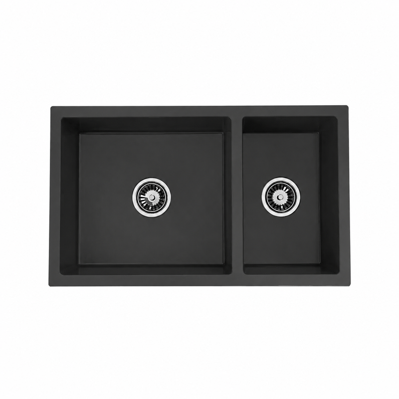 Avella 790mm Matte Black Double Bowl Granite Kitchen Sink