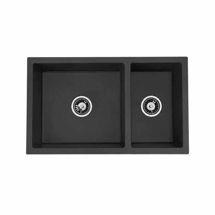 Avella 790mm Matte Black Double Bowl Granite Kitchen Sink