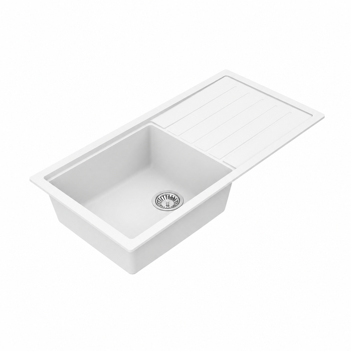 Avella 1000mm Matte White Single Bowl Granite Kitchen Sink With Drainer