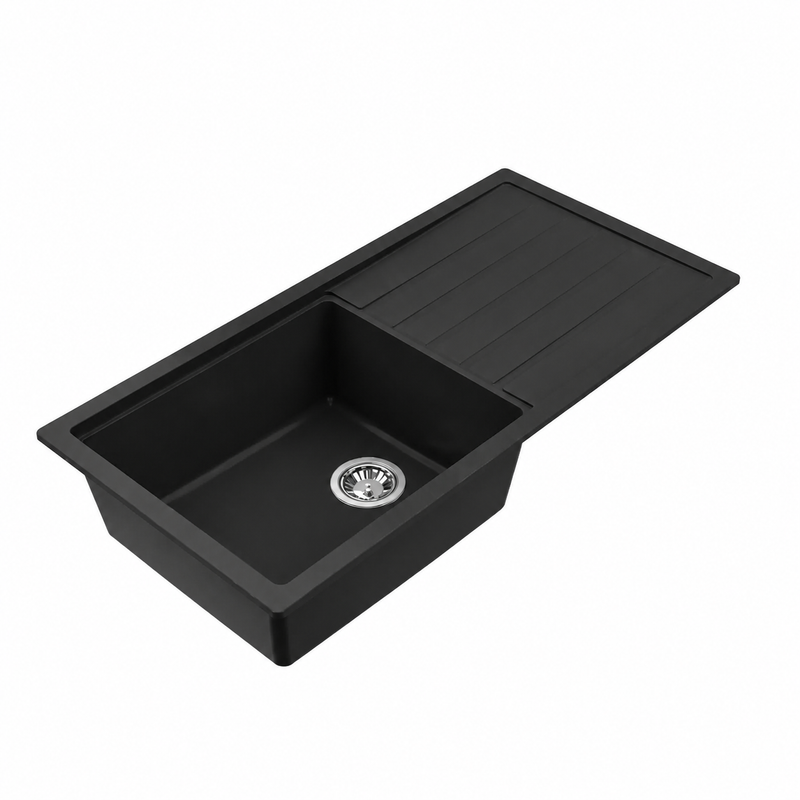 Avella 1000mm Matte Black Single Bowl Granite Kitchen Sink With Drainer