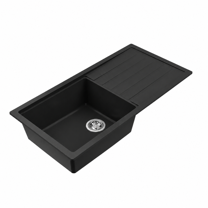 Avella 1000mm Matte Black Single Bowl Granite Kitchen Sink With Drainer