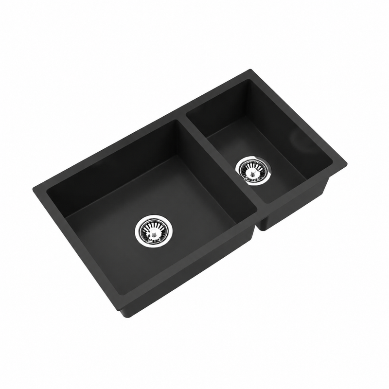 Avella 790mm Matte Black Double Bowl Granite Kitchen Sink
