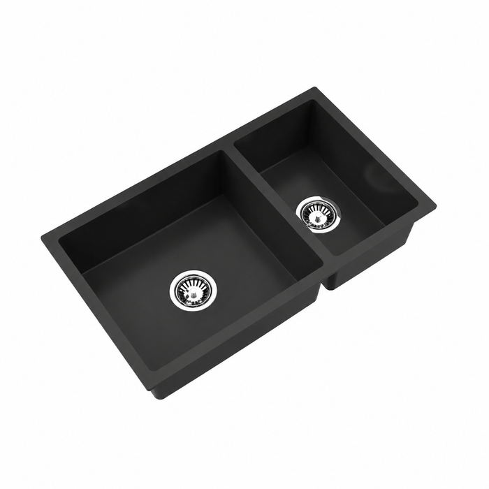 Avella 790mm Matte Black Double Bowl Granite Kitchen Sink