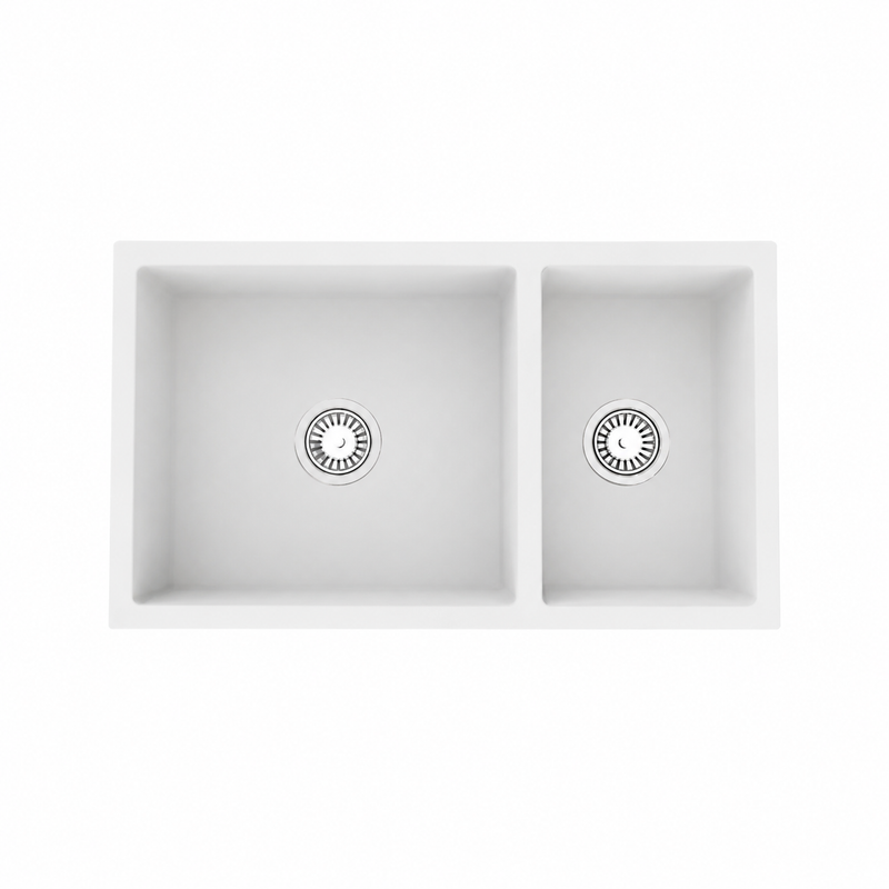 Avella 790mm Matte White Double Bowl Granite Kitchen Sink