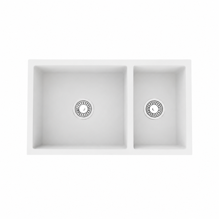 Avella 790mm Matte White Double Bowl Granite Kitchen Sink
