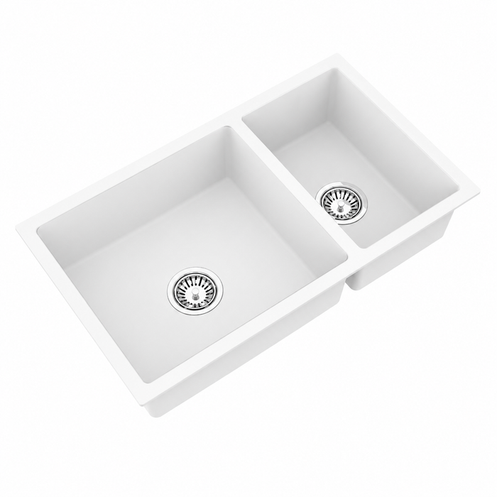 Avella 790mm Matte White Double Bowl Granite Kitchen Sink