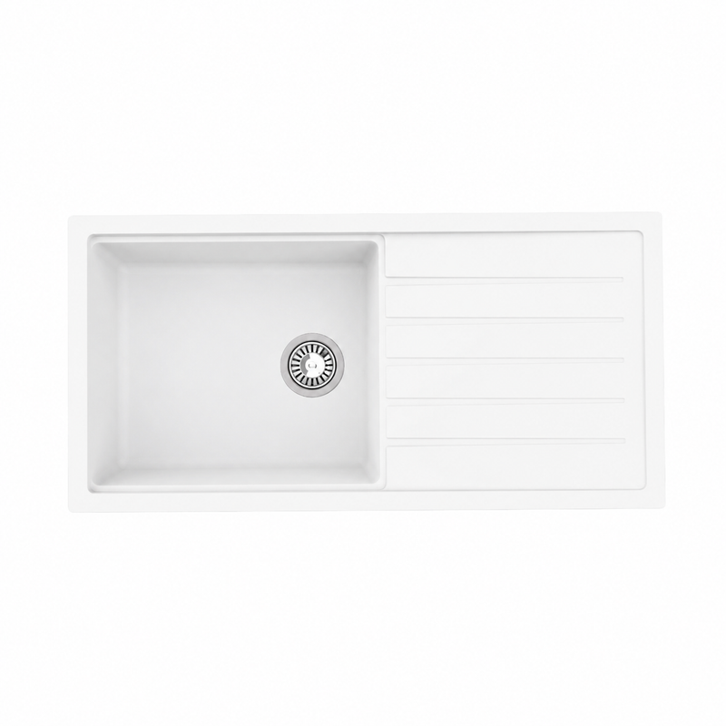 Avella 1000mm Matte White Single Bowl Granite Kitchen Sink With Drainer