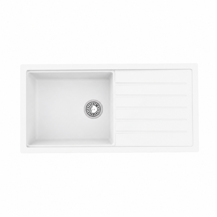 Avella 1000mm Matte White Single Bowl Granite Kitchen Sink With Drainer