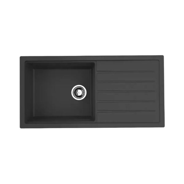 Avella 1000mm Matte Black Single Bowl Granite Kitchen Sink With Drainer