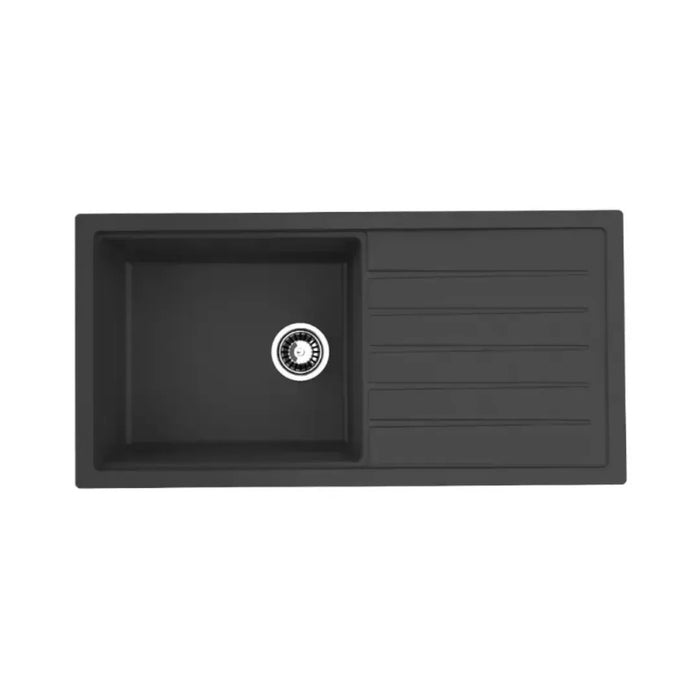 Avella 1000mm Matte Black Single Bowl Granite Kitchen Sink With Drainer