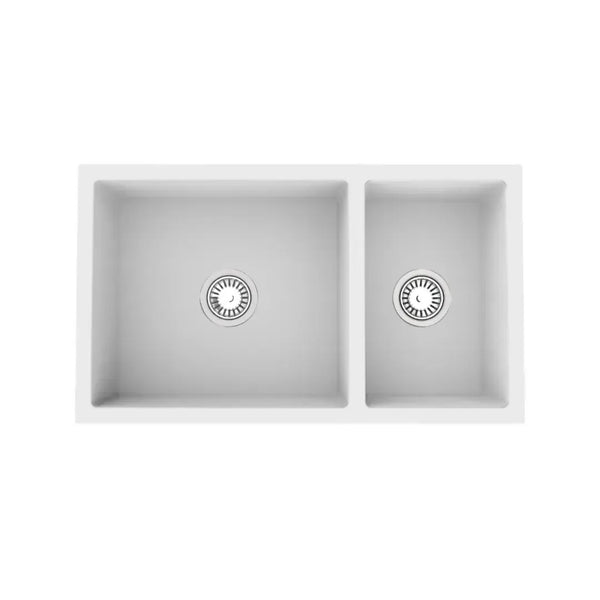 Avella 790mm Matte White Double Bowl Granite Kitchen Sink