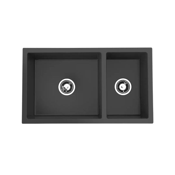 Avella 790mm Matte Black Double Bowl Granite Kitchen Sink