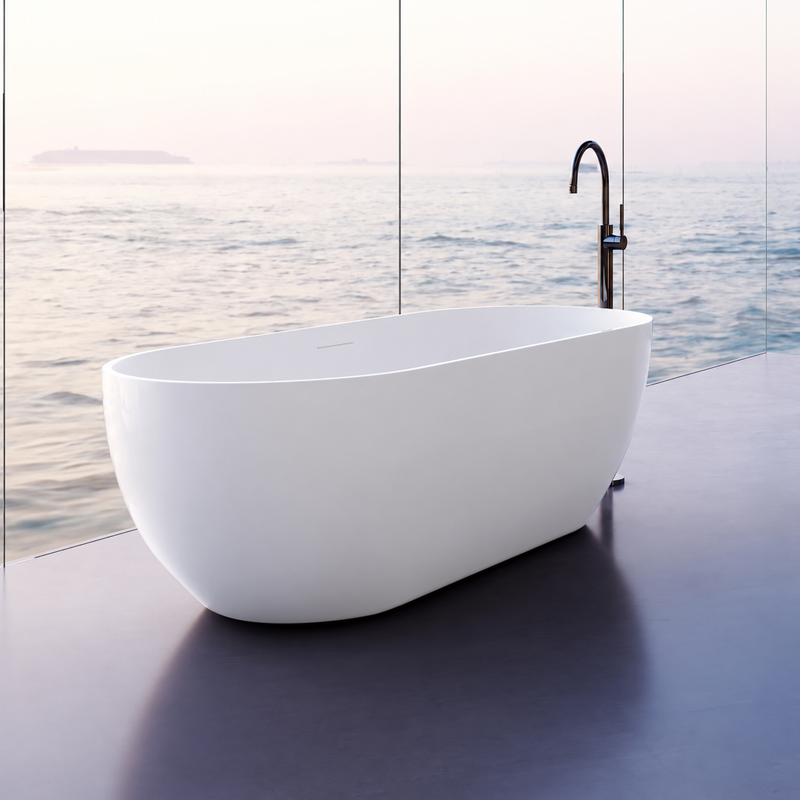 Catania Oval Egg 1400mm Gloss White Designer Freestanding Bath Tub