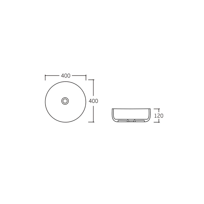 Halo 400 Matte White Round Above Counter Basin dimensions