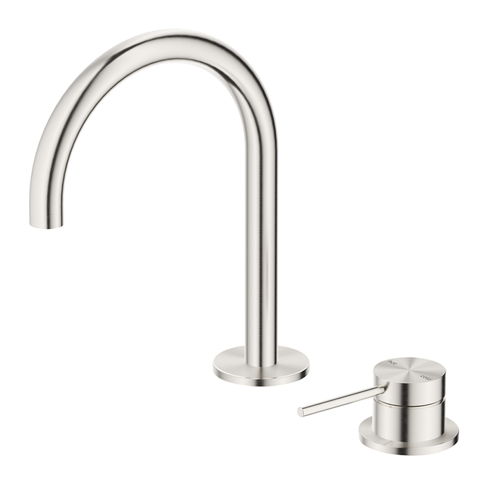 Mica Brushed Nickel Gooseneck Hob Basin Mixer Set