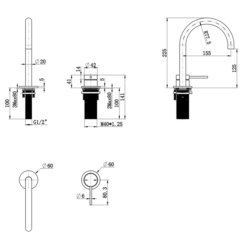 Mica Gun Metal Gooseneck Hob Basin Mixer Set