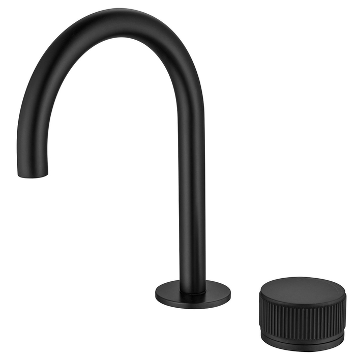 Mica Matte Black Fluted Gooseneck Hob Basin Mixer Set
