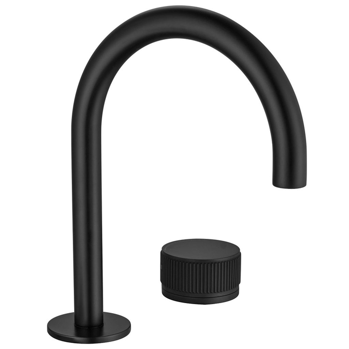 Mica Matte Black Fluted Gooseneck Hob Basin Mixer Set