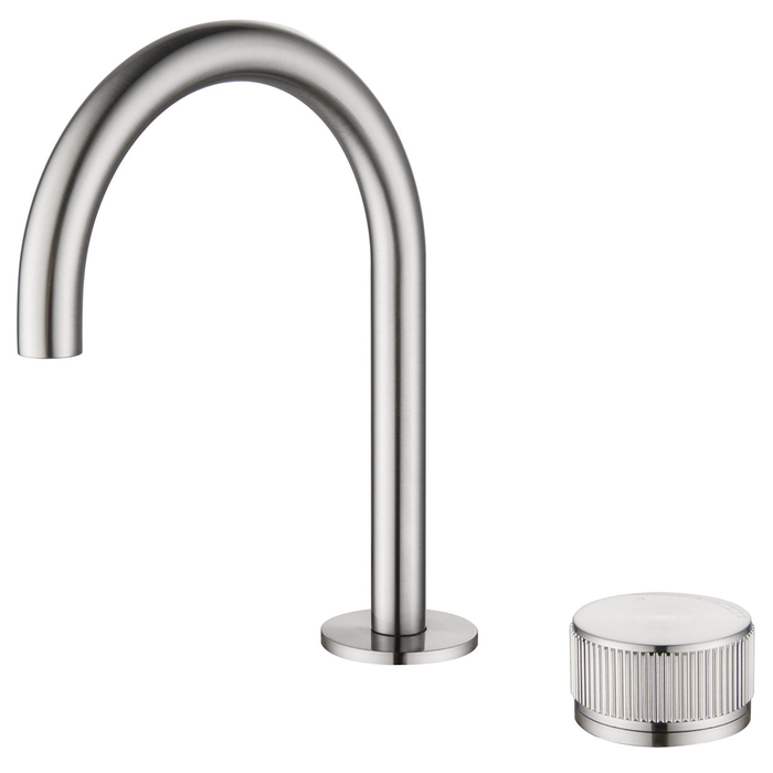 Mica Brushed Nickel Fluted Gooseneck Hob Basin Mixer Set