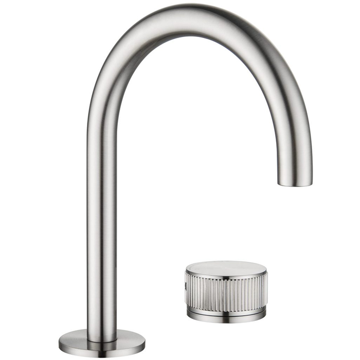 Mica Brushed Nickel Fluted Gooseneck Hob Basin Mixer Set