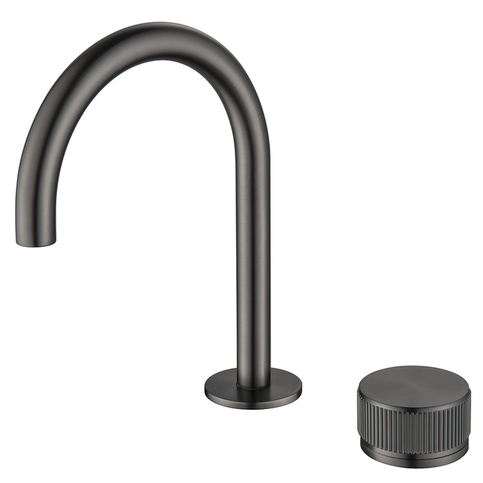 Mica Gun Metal Fluted Gooseneck Hob Basin Mixer Set