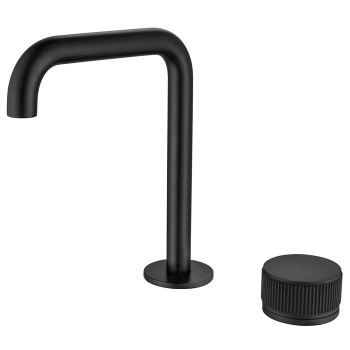 Mica Matte Black Fluted Soft-Square Hob Basin Mixer Set
