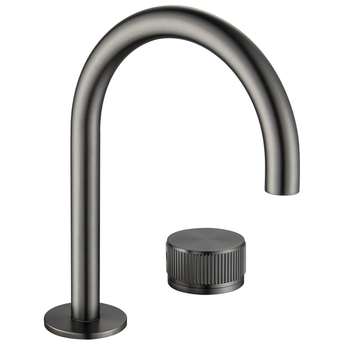 Mica Gun Metal Fluted Soft-Square Hob Basin Mixer Set