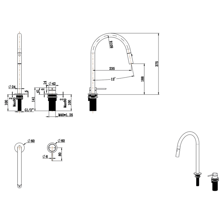 Mica Matte Black Pull-Out Hob Mixer Set