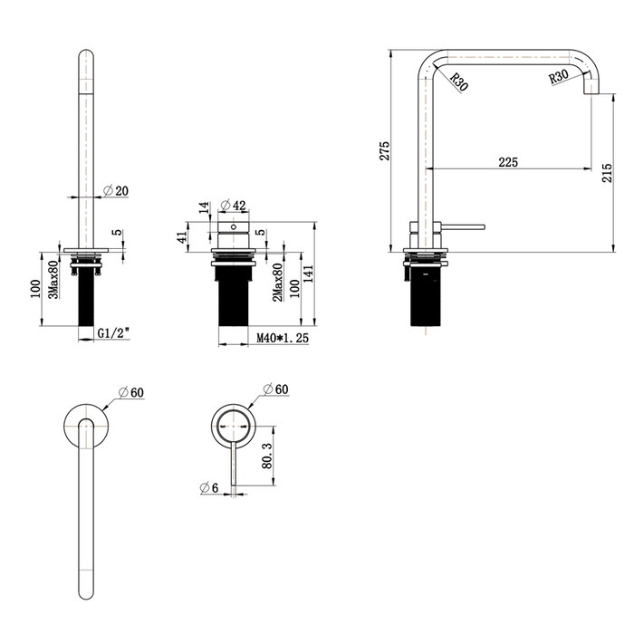 Mica Chrome Soft-Square Hob Sink/Basin Mixer Set