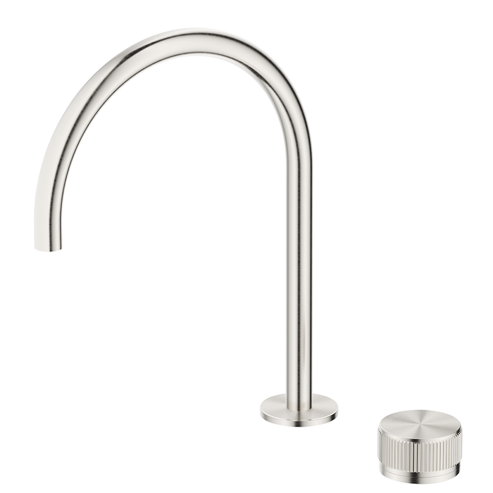 Mica Brushed Nickel Fluted Gooseneck Hob Sink/Basin Mixer Set