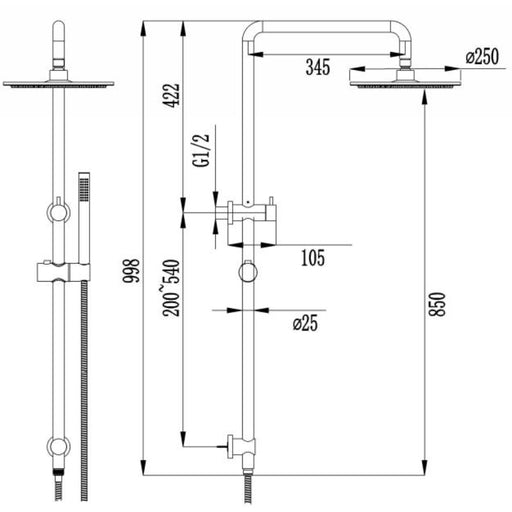 Classic Brushed Gold Multifunction Shower Rail Set - Acqua Bathrooms