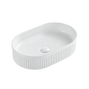500mm Fluted Oval Matte White Above Counter Basin - Acqua Bathrooms