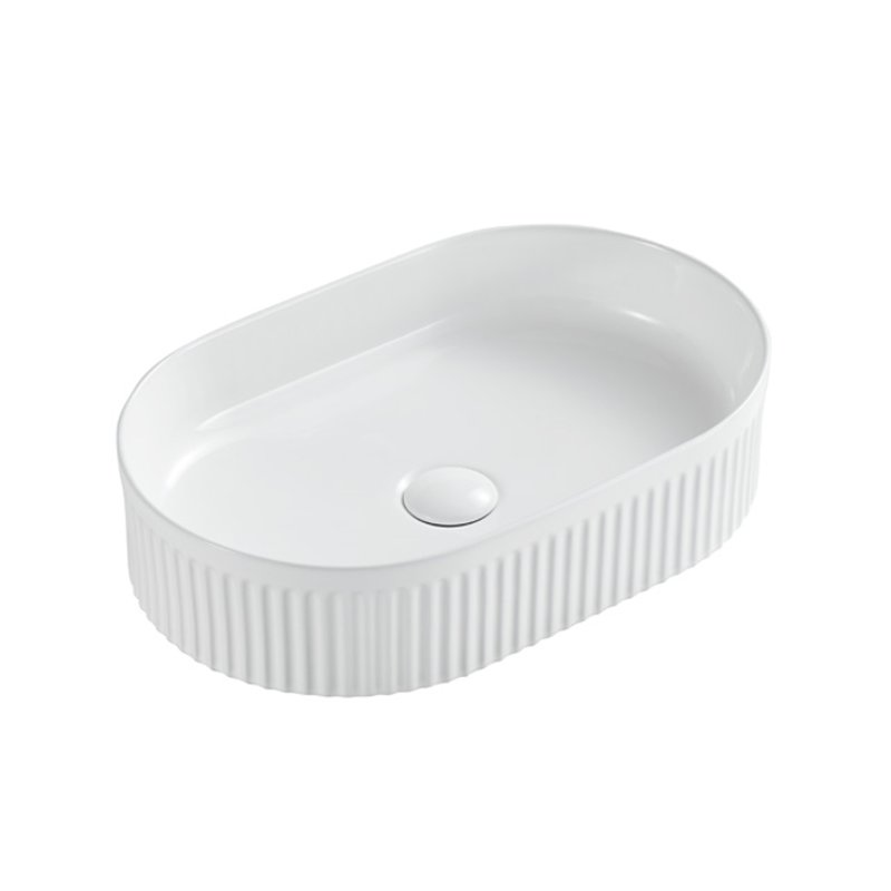 500mm Fluted Oval Matte White Above Counter Basin - Acqua Bathrooms