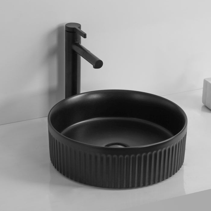 Flutted Matte Black 360 x 360 x 120mm Round Above Counter Basin - Acqua Bathrooms