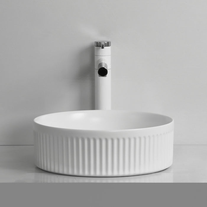 Flutted Matte White 360 x 360 x 120mm Round Above Counter Basin - Acqua Bathrooms