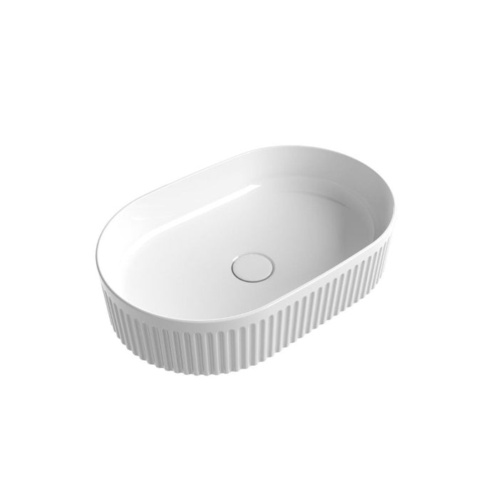 Fluted Oval Gloss White Above Counter Basin By Indulge® - Acqua Bathrooms