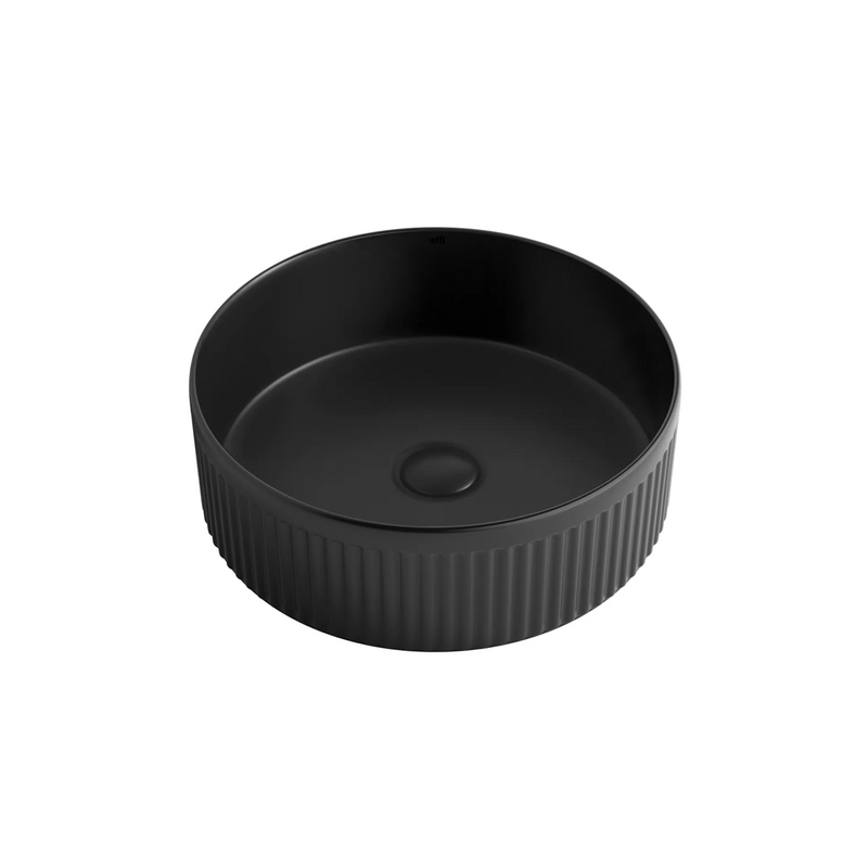 365mm Fluted Round Matte Black Above Counter Basin - Acqua Bathrooms